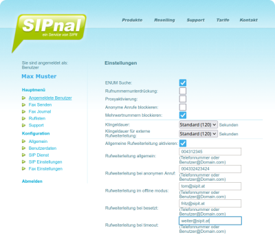 SIPnal SIP Account User Interface